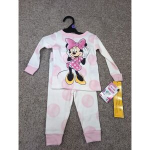 Disney Minnie Mouse Pajamas Toddler Girls White Pink Polka Dot Sleepwear Set